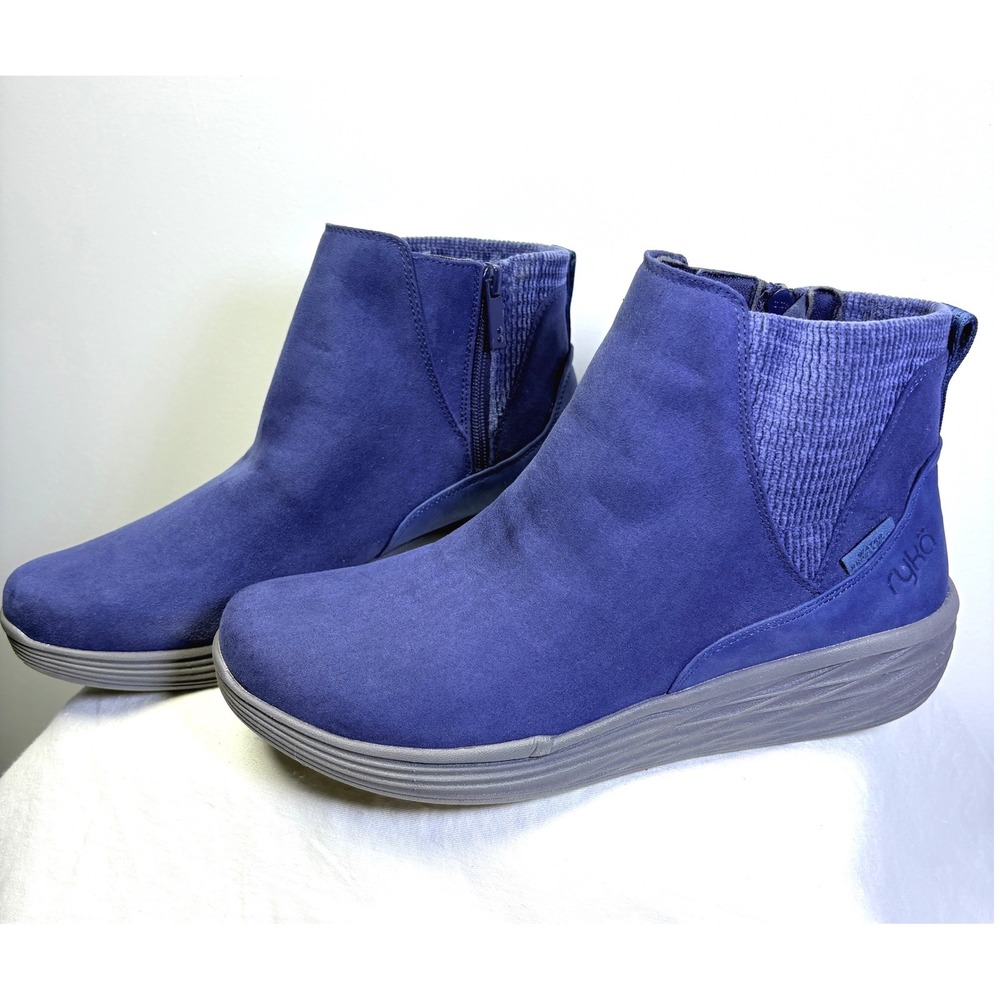 Ryka‎ Noelle Next Blue Fabric Ankle Boots Women 11M Side Zip Comfort Booties